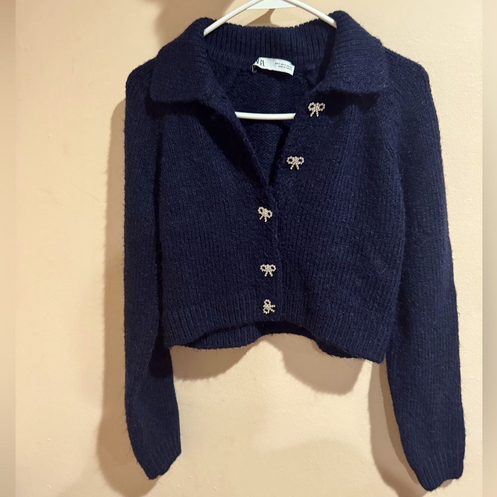Zara Navy Blue Cardigan Sweater